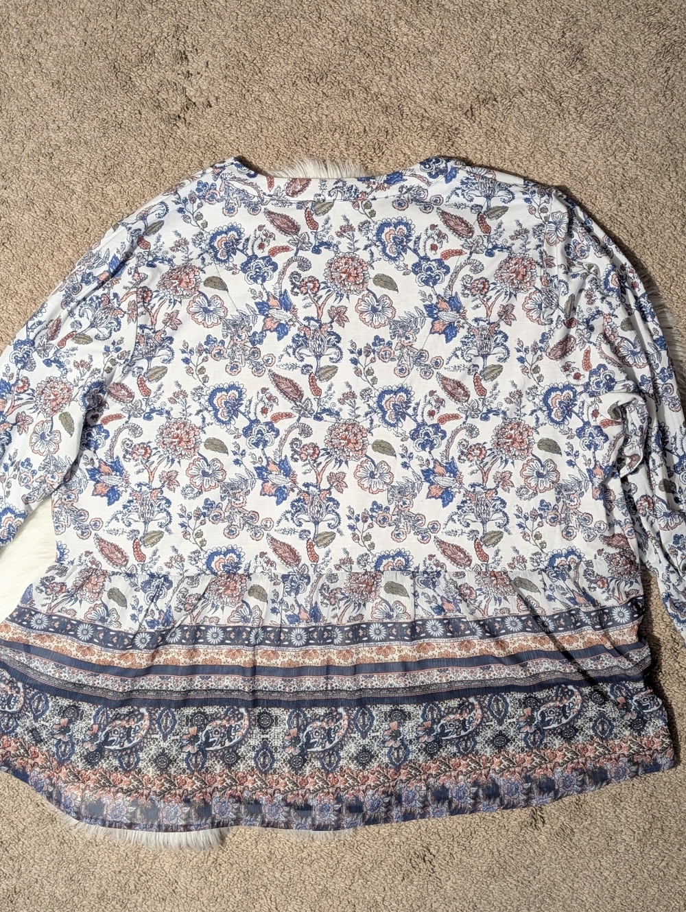 Boho Floral 3/4 Sleeve Top with Blue and Rust Size 1X - Picture 2 of 15